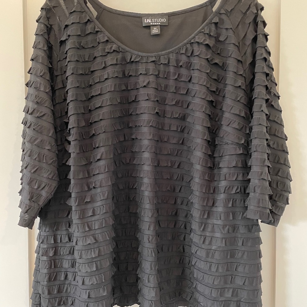 Festive 3X Black Ruffled Top